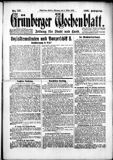 Gr&uuml;nberger Wochenblatt: Zeitung f&uuml;r Stadt und Land, No. 57. (9. M&auml;rz 1931)