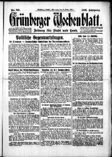 Gr&uuml;nberger Wochenblatt: Zeitung f&uuml;r Stadt und Land, No. 59. (11. M&auml;rz 1931)