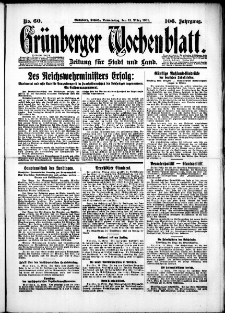 Gr&uuml;nberger Wochenblatt: Zeitung f&uuml;r Stadt und Land, No. 60. (12. M&auml;rz 1931)