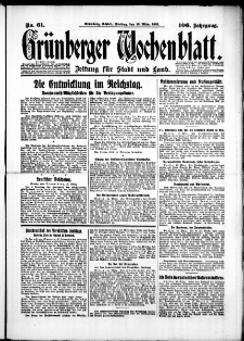 Gr&uuml;nberger Wochenblatt: Zeitung f&uuml;r Stadt und Land, No. 61. (13. M&auml;rz 1931)