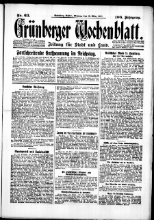 Gr&uuml;nberger Wochenblatt: Zeitung f&uuml;r Stadt und Land, No. 63. (16. M&auml;rz 1931)