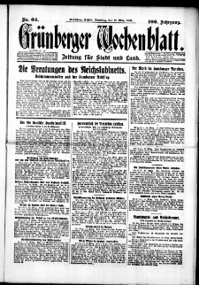 Gr&uuml;nberger Wochenblatt: Zeitung f&uuml;r Stadt und Land, No. 64. (17. M&auml;rz 1931)