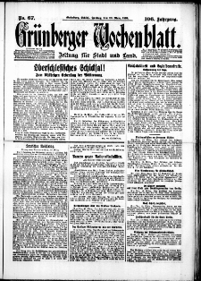 Gr&uuml;nberger Wochenblatt: Zeitung f&uuml;r Stadt und Land, No. 67. (20. M&auml;rz 1931)