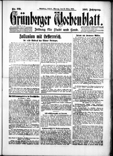Gr&uuml;nberger Wochenblatt: Zeitung f&uuml;r Stadt und Land, No. 69. (23. M&auml;rz 1931)