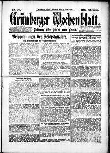 Gr&uuml;nberger Wochenblatt: Zeitung f&uuml;r Stadt und Land, No. 70. (24. M&auml;rz 1931)