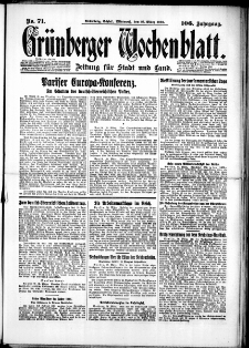 Gr&uuml;nberger Wochenblatt: Zeitung f&uuml;r Stadt und Land, No. 71. (25. M&auml;rz 1931)