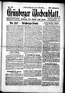 Gr&uuml;nberger Wochenblatt: Zeitung f&uuml;r Stadt und Land, No. 73. (27. M&auml;rz 1931)