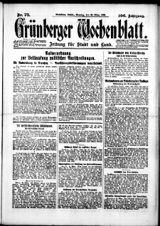 Gr&uuml;nberger Wochenblatt: Zeitung f&uuml;r Stadt und Land, No. 75. (30. M&auml;rz 1931)