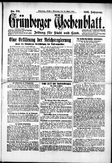 Gr&uuml;nberger Wochenblatt: Zeitung f&uuml;r Stadt und Land, No. 76. (31. M&auml;rz 1931)