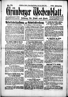 Gr&uuml;nberger Wochenblatt: Zeitung f&uuml;r Stadt und Land, No. 78. (2./3. April 1931)
