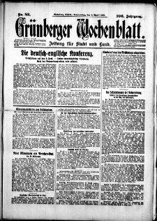 Gr&uuml;nberger Wochenblatt: Zeitung f&uuml;r Stadt und Land, No. 82. (9. April 1931)