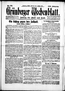 Gr&uuml;nberger Wochenblatt: Zeitung f&uuml;r Stadt und Land, No. 83. (10. April 1931)