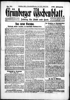 Gr&uuml;nberger Wochenblatt: Zeitung f&uuml;r Stadt und Land, No. 84. (11./12. April 1931)