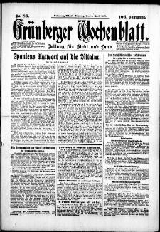 Gr&uuml;nberger Wochenblatt: Zeitung f&uuml;r Stadt und Land, No. 86. (14. April 1931)