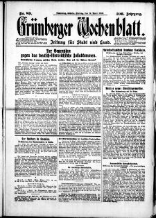 Gr&uuml;nberger Wochenblatt: Zeitung f&uuml;r Stadt und Land, No. 89. (17. April 1931)
