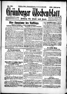 Gr&uuml;nberger Wochenblatt: Zeitung f&uuml;r Stadt und Land, No. 90. (18./19. April 1931)