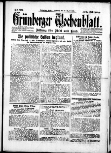 Gr&uuml;nberger Wochenblatt: Zeitung f&uuml;r Stadt und Land, No. 92. (21. April 1931)