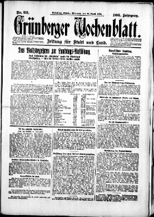 Gr&uuml;nberger Wochenblatt: Zeitung f&uuml;r Stadt und Land, No. 93. (22. April 1931)