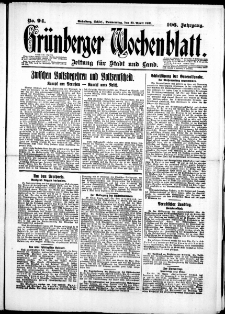 Gr&uuml;nberger Wochenblatt: Zeitung f&uuml;r Stadt und Land, No. 94. (23. April 1931)