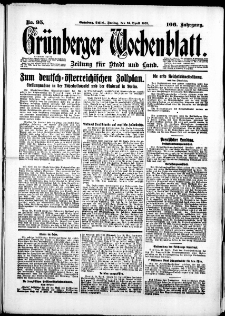 Gr&uuml;nberger Wochenblatt: Zeitung f&uuml;r Stadt und Land, No. 95. (24. April 1931)