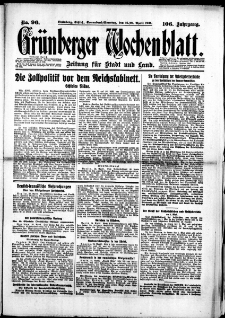 Gr&uuml;nberger Wochenblatt: Zeitung f&uuml;r Stadt und Land, No. 96. (25./26. April 1931)