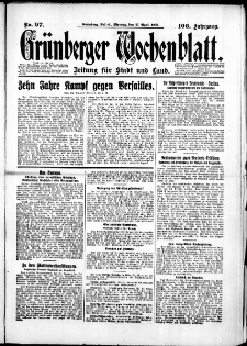 Gr&uuml;nberger Wochenblatt: Zeitung f&uuml;r Stadt und Land, No. 97. (27. April 1931)