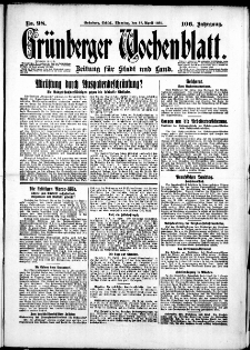 Gr&uuml;nberger Wochenblatt: Zeitung f&uuml;r Stadt und Land, No. 98. (28. April 1931)