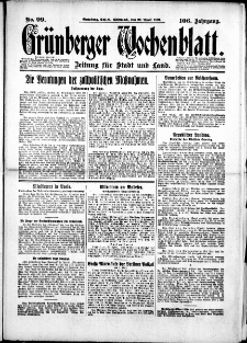 Gr&uuml;nberger Wochenblatt: Zeitung f&uuml;r Stadt und Land, No. 99. (29. April 1931)