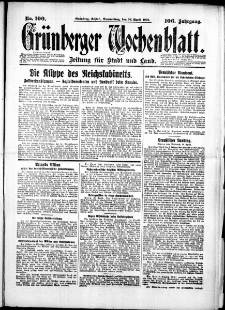 Gr&uuml;nberger Wochenblatt: Zeitung f&uuml;r Stadt und Land, No. 100. (30. April 1931)