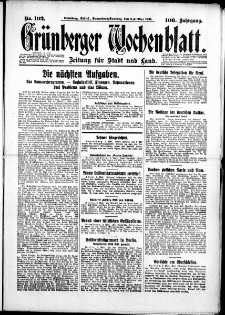 Gr&uuml;nberger Wochenblatt: Zeitung f&uuml;r Stadt und Land, No. 102. (2./3. Mai 1931)