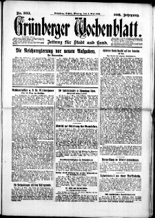 Gr&uuml;nberger Wochenblatt: Zeitung f&uuml;r Stadt und Land, No. 103. (4. Mai 1931)
