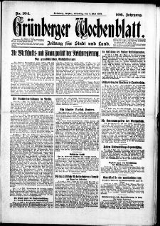 Gr&uuml;nberger Wochenblatt: Zeitung f&uuml;r Stadt und Land, No. 104. (5. Mai 1931)