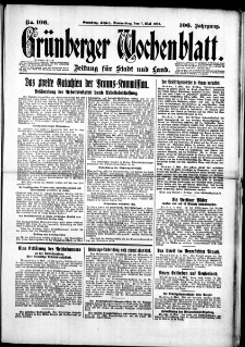 Gr&uuml;nberger Wochenblatt: Zeitung f&uuml;r Stadt und Land, No. 106. (7. Mai 1931)