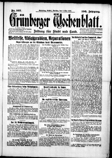 Gr&uuml;nberger Wochenblatt: Zeitung f&uuml;r Stadt und Land, No. 107. (8. Mai 1931)