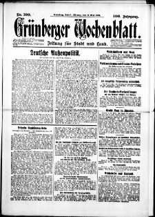 Gr&uuml;nberger Wochenblatt: Zeitung f&uuml;r Stadt und Land, No. 109. (11. Mai 1931)