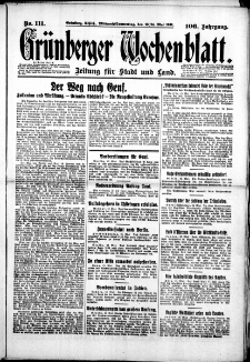Gr&uuml;nberger Wochenblatt: Zeitung f&uuml;r Stadt und Land, No. 111. (13./14. Mai 1931)