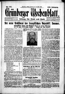 Gr&uuml;nberger Wochenblatt: Zeitung f&uuml;r Stadt und Land, No. 112. (15. Mai 1931)