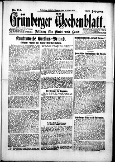 Gr&uuml;nberger Wochenblatt: Zeitung f&uuml;r Stadt und Land, No. 114. (18. Mai 1931)