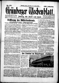 Gr&uuml;nberger Wochenblatt: Zeitung f&uuml;r Stadt und Land, No. 115. (19. Mai 1931)