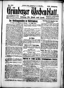 Gr&uuml;nberger Wochenblatt: Zeitung f&uuml;r Stadt und Land, No. 117. (21. Mai 1931)