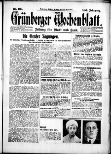Gr&uuml;nberger Wochenblatt: Zeitung f&uuml;r Stadt und Land, No. 118. (22. Mai 1931)