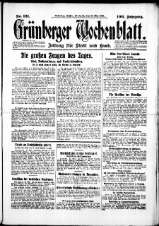 Gr&uuml;nberger Wochenblatt: Zeitung f&uuml;r Stadt und Land, No. 121. (27. Mai 1931)