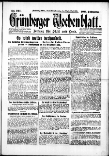 Gr&uuml;nberger Wochenblatt: Zeitung f&uuml;r Stadt und Land, No. 124. (30./31. Mai 1931)