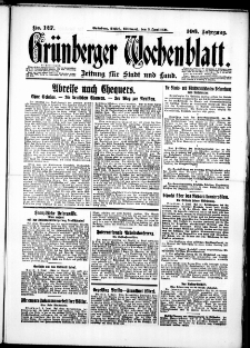 Gr&uuml;nberger Wochenblatt: Zeitung f&uuml;r Stadt und Land, No. 127. (3. Juni 1931)