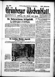 Gr&uuml;nberger Wochenblatt: Zeitung f&uuml;r Stadt und Land, No. 128. (4. Juni 1931)