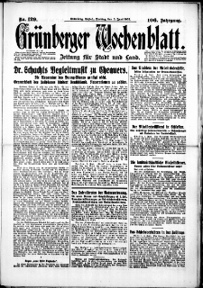 Gr&uuml;nberger Wochenblatt: Zeitung f&uuml;r Stadt und Land, No. 129. (5. Juni 1931)