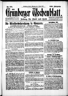 Grünberger Wochenblatt: Zeitung für Stadt und Land, No. 131. (8. Juni 1931)