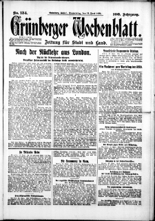 Gr&uuml;nberger Wochenblatt: Zeitung f&uuml;r Stadt und Land, No. 134. (11. Juni 1931)