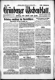Gr&uuml;nberger Wochenblatt: Zeitung f&uuml;r Stadt und Land, No. 135. (12. Juni 1931)