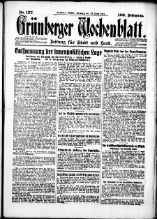 Gr&uuml;nberger Wochenblatt: Zeitung f&uuml;r Stadt und Land, No. 137. (15. Juni 1931)